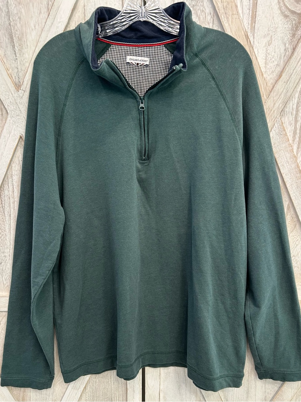 English Laundry Shirt Men's XL Quarter-Zip Pullover Green Navy Stretch Cotton